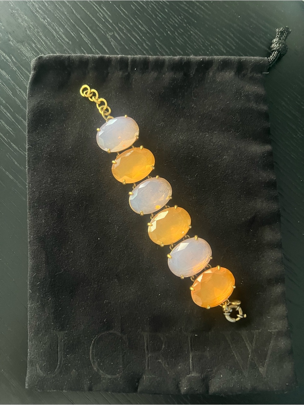 J. Crew Gold-Tone Bracelet with Orange and Lavender Oval Stones